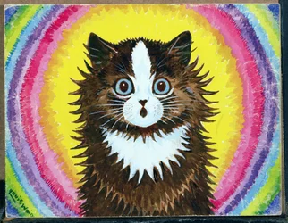 Cat in a Rainbow (wc og gouache på papir)